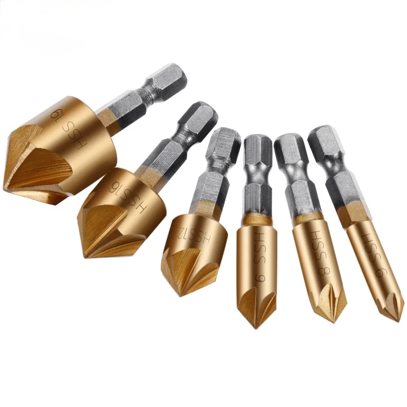 

Vastar 6pcs HSS Chamfer Countersink Chamfer Drill Bit set 1/4" Hex Shank 90 Degree Wood Chamfering Cutter 6mm-19mm