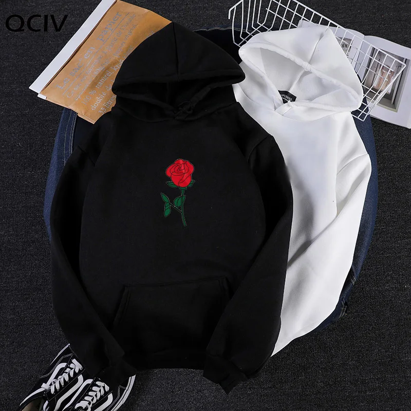 

Harajuku Autumn Winter Funny Rose Print Hoodie Men Hip Hop Casual Brief Popular Sweatshirts Black Clothes Fashion Man Streetwear
