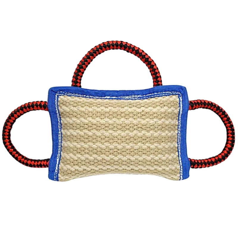 

Подушка-жесткая джутовая с 3 ручками, льняная игрушка для собак, агрессивная игрушка-жевательница, Интерактивная жевательная игрушка для ср...