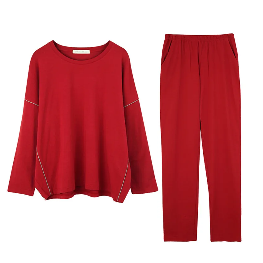 

Cotton/Bamboo Fiber Women's Pajamas Sleepwear Solid Color Pijama Loose Long Sleeve Long Pants Clothes Female Home Suit Autumn