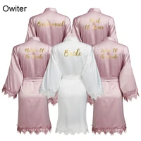 owiter mauve new matt satin lace robe with trim gown bridal wedding bride robes bridesmaid kimono robe bridal robes