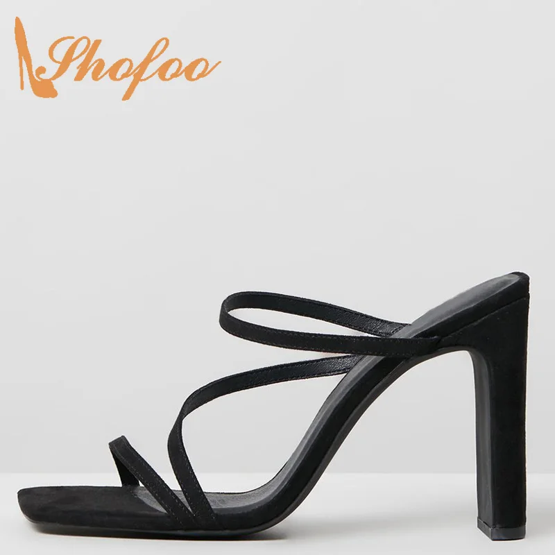 

Black High Chunky Heels Open Square Toe Sandals Large Size 12 16 Woman Ladies Dress Party Shoes Fashion Mature Concise Shofoo