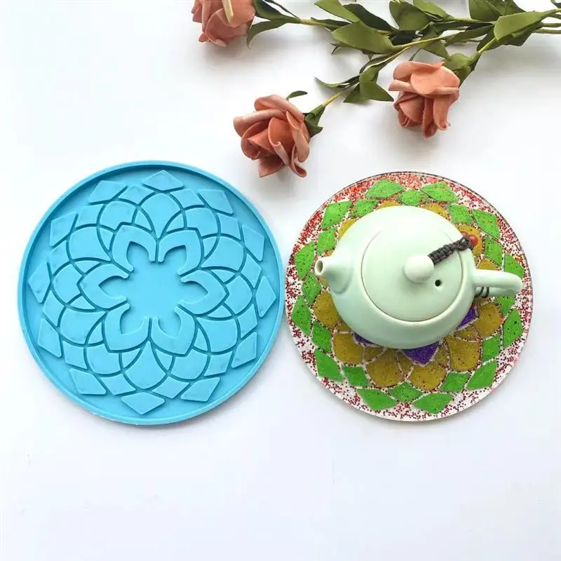 

Round Tray Resin Mold DIY Mandala Hollow Out Coaster Epoxy Flower Tray Cup Mat Casting Silicone Mould Home Decor Jewelry Making