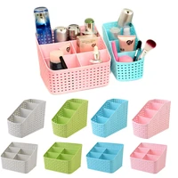 Plaited Organizer Makeup Storage Box Cosmetics Desk Holder Plastic Rattan for Home Office Phone Remoter Four Five Checks