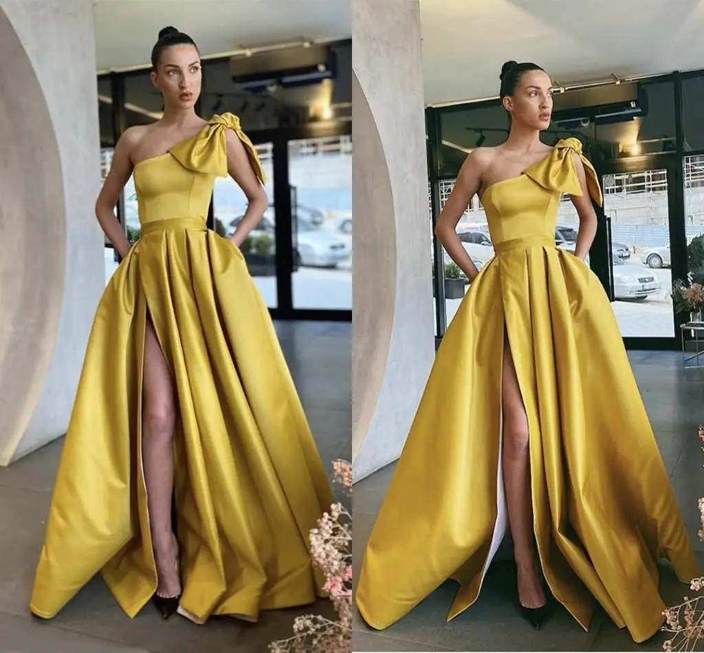 

Daffodil Evening Dresses Dubai Middle East High Side Split One Shoulder Formal Gowns Party Prom Vestidos De Festa فساتين السهرة