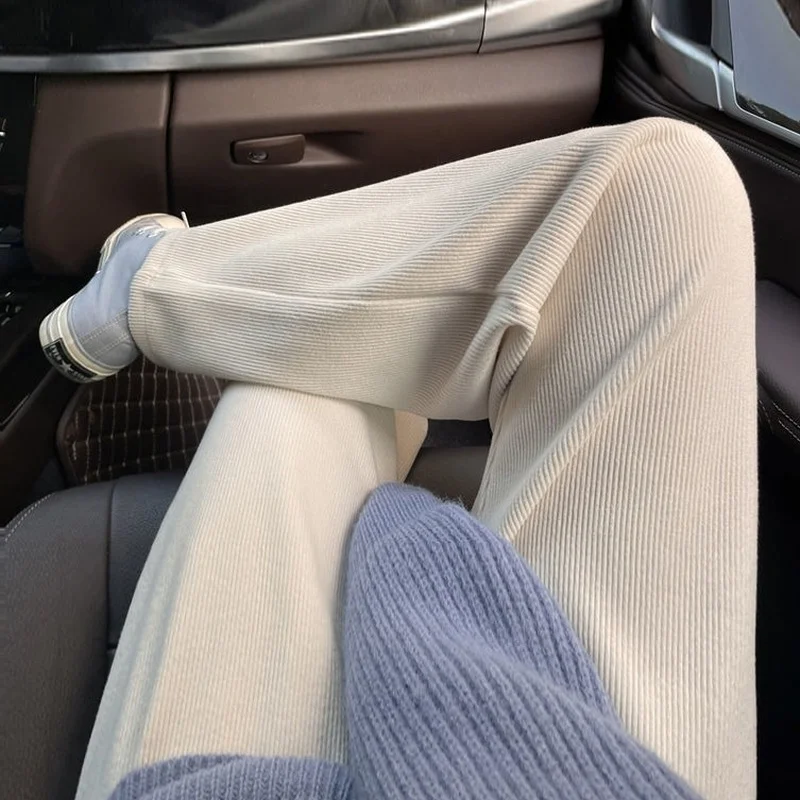 

Plush Thickened Chenille Autumn Winter High Waist Wide Leg Pants Women's Loose and Thin Student Straight Pants Mopping Pants