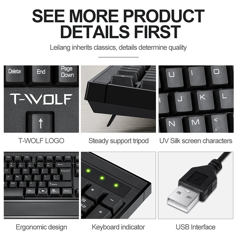 

Silent Keyboard and Mouse Set Wired Ergonomic Mute Keycap Office Gaming USB Full-size Waterproof Keyboard Mouse Combo Desktop PC