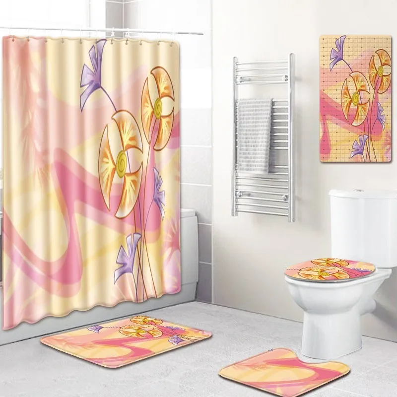 

Pastoral Flower Bath Mat Shower Mat Mildew-Proof Shower Curtain Kitchen Absorbent Non-Slip Bath Mat Toilet Cover Mat Carpet
