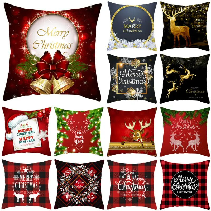 

18x18 Christmas Xmas Pillow Throw Merry Cushion Deer Red Plaid Cover Case Gift