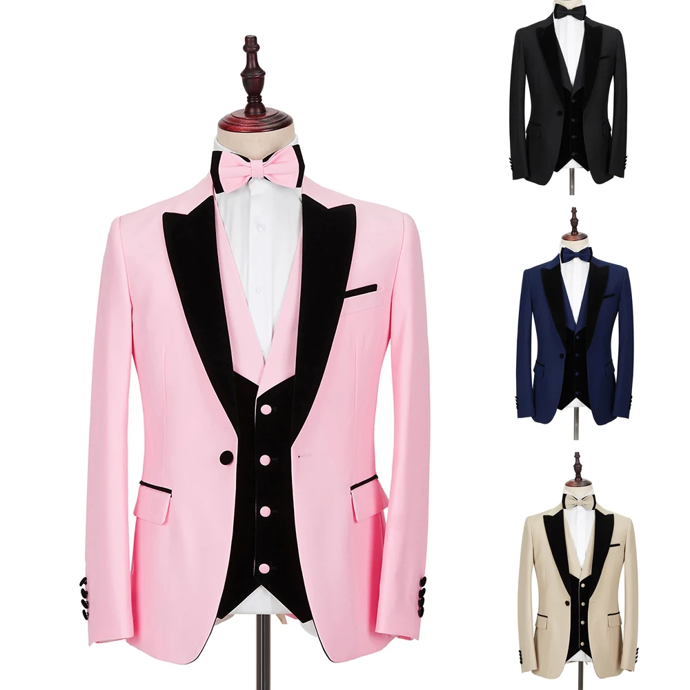 

(Jacket+Pants+Vest) 2021 Tailor-Made Pink Male Suit Set 3 Piece Grooms Gift Wedding Party For Man 2021 Slim Fit Custom Made