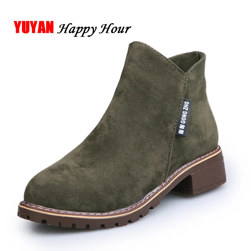 Женские ботинки челси на низком каблуке теплые плюшевые ботильоны молнии сезон