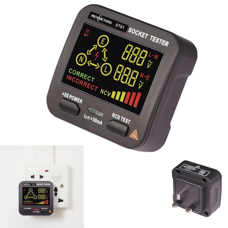 

G6DA ST01 Receptacle Tester Power Circuit Analyzer Wall Plug Leakage Tester Electrical Circuit Braker Finder LCD 3 Results