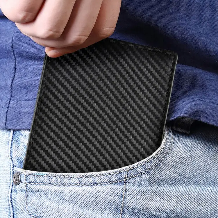 Мужские Тонкий передний карман кошелек углерода Волокно двойные trifold бумажник RFID