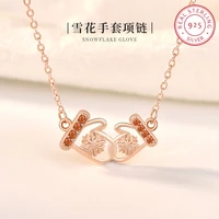 original design fashion 925 sterling silver christmas snow flake red mitten necklace pendant jewelry for women xmas present gift