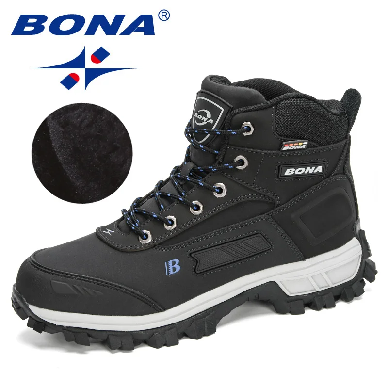 BONA 2020 New Arrival Pro-Mountain Ankle Hiking Boots Men Outdoor Sports Plush Warm High Top Walking Training Footwear Masculino