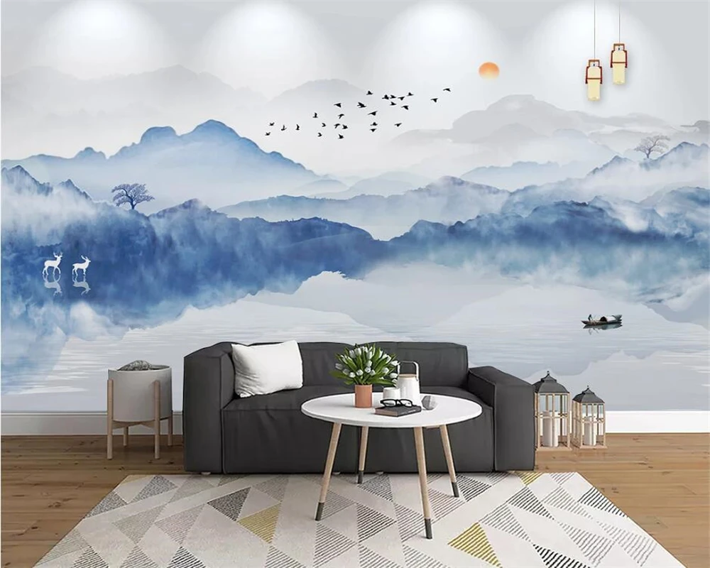 

beibehang Customized new Chinese style 3d wallpaper artistic landscape golden lines flying birds TV background wallpaper