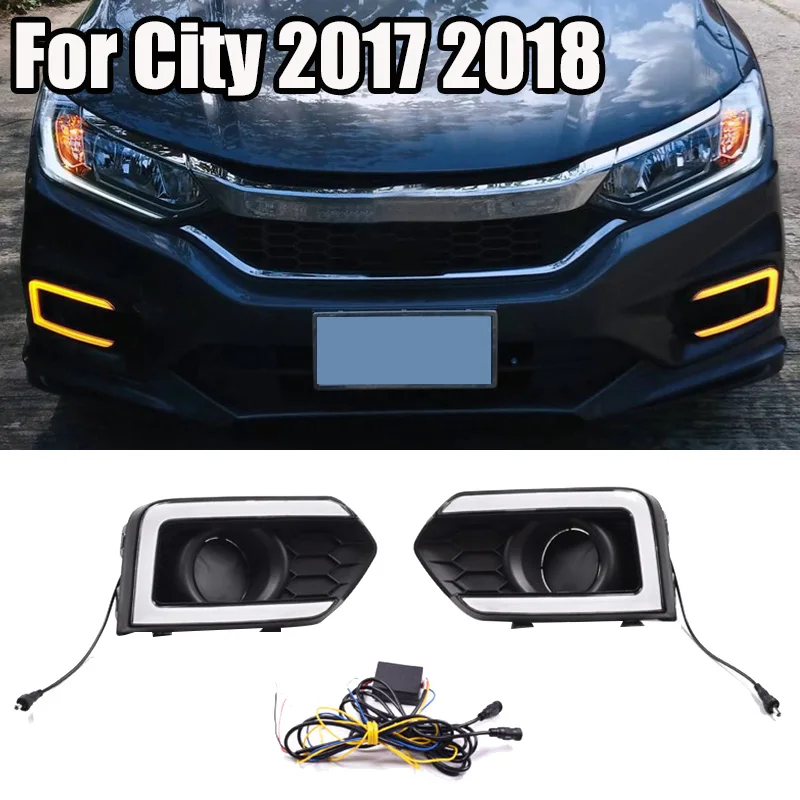 

Для Honda City 2017 2018 пара спереди светодиодный туман светильник DRL Дневной светильник с Поворотная сигнальная лампа