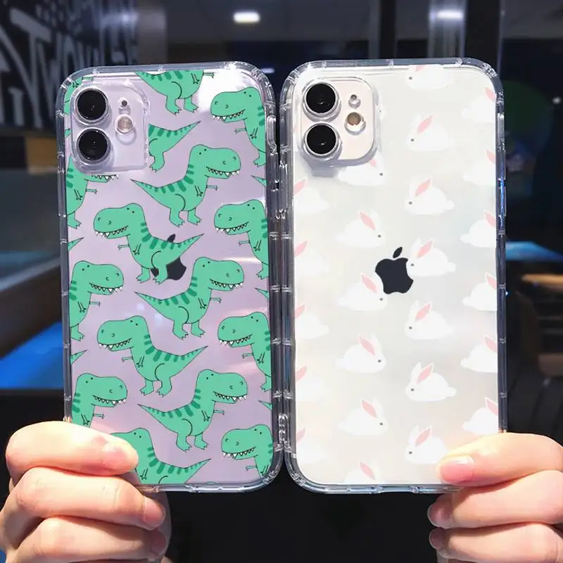 Чехол для телефона с рисунками животных кроликов динозавров собак прозрачный