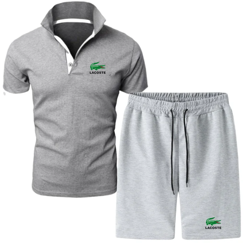 

Men's Sets New men's lapel short-sleeved POLO shirt T-shirt 2-piece summer Men's Clothing fashion light luxury brand suit