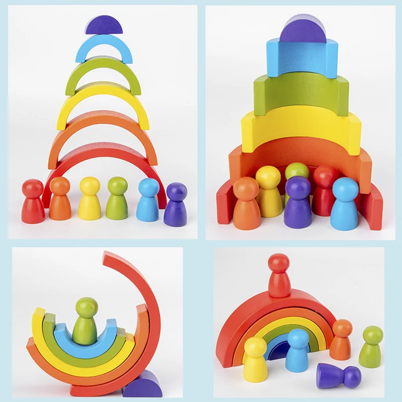 

DIY children's wooden rainbow toy creative wood rainbow stacked balance blocks baby toy Montessori educational toys for children