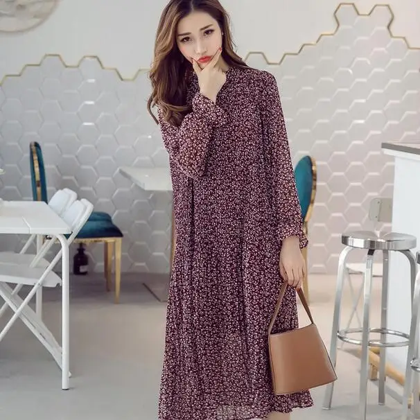 Шифоновое богемное платье осенние Свободные плиссированные платья для женщин