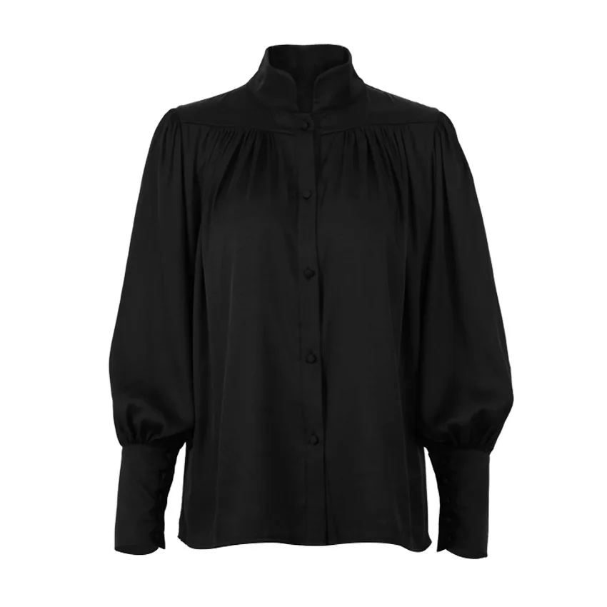 

SuperAen Autumn Winter 2021 New French Solid Retro Court Style Stand Lantern Sleeve Women Shirts