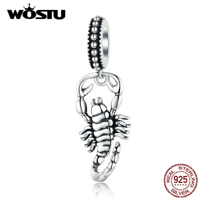 WOSTU, настоящее 925 пробы, Серебряный Скорпион, Висячие Подвески, бусины с созвездием, подходят к оригинальному браслету, подвеске, ювелирному изготовлению, FIC1329