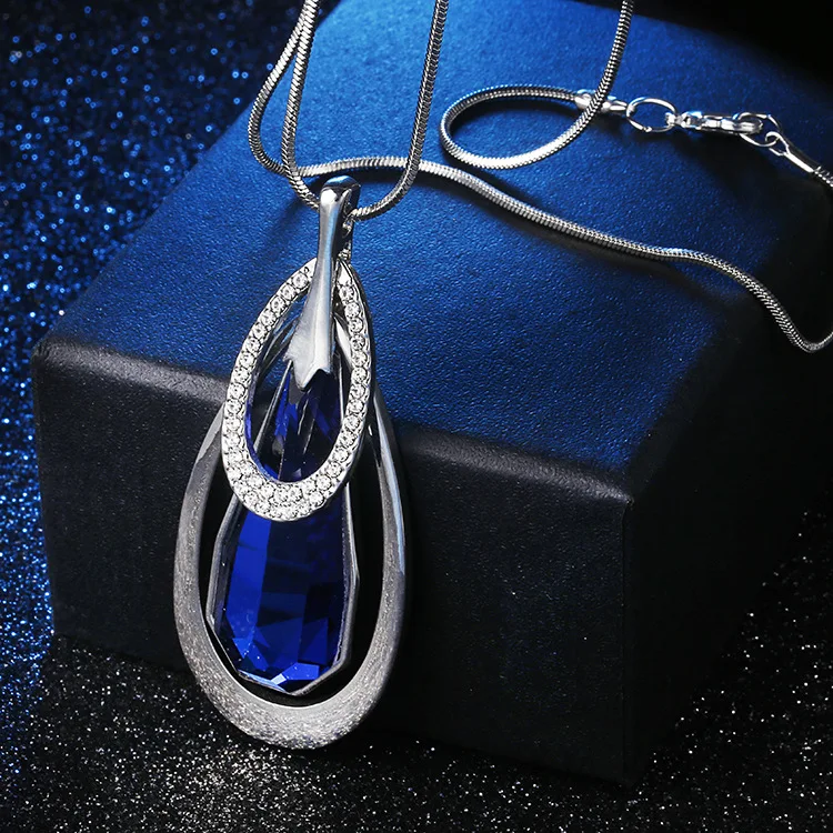 Серебряное ожерелье LWMMD винтажное в стиле панк квадратный овальный синий серый