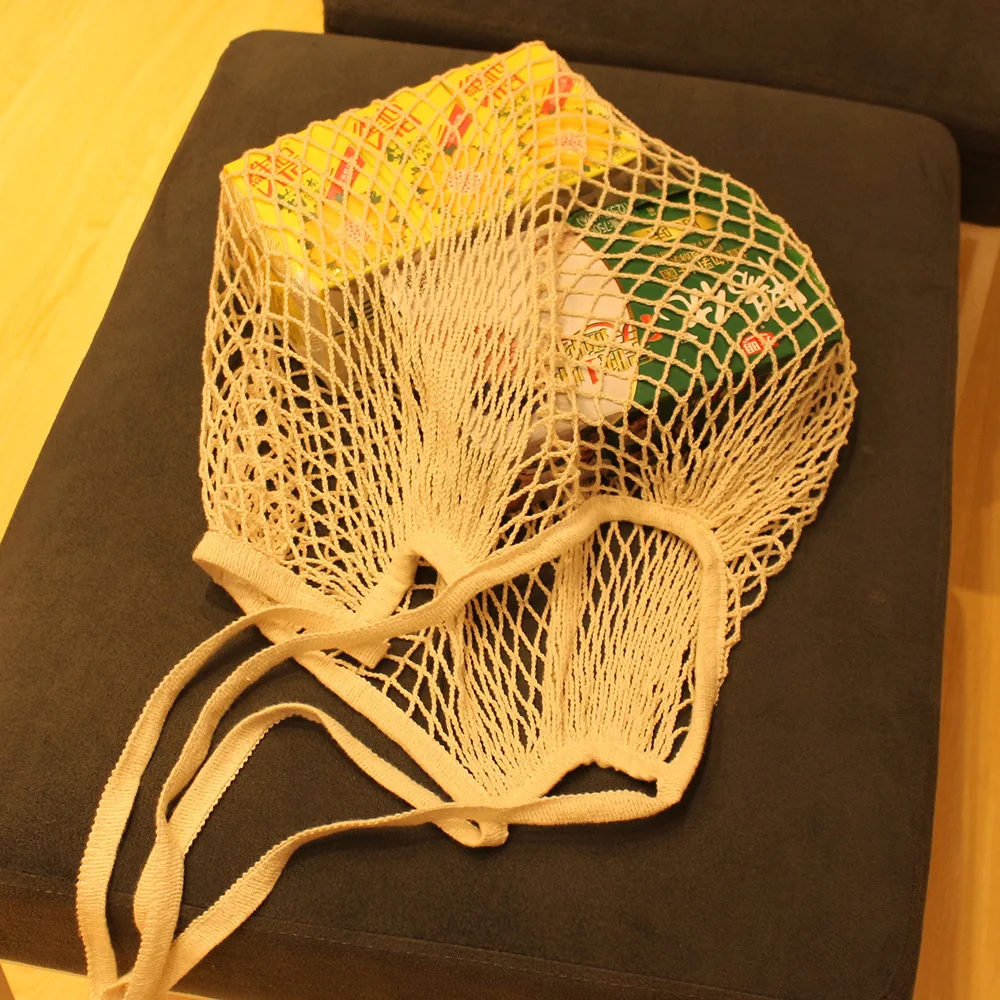 

Cotton Mesh Net String Shopping Bag Reusable Foldable Fruit Storage Handbag Totes Women Shopping Mesh Net Grocery Tote Bag