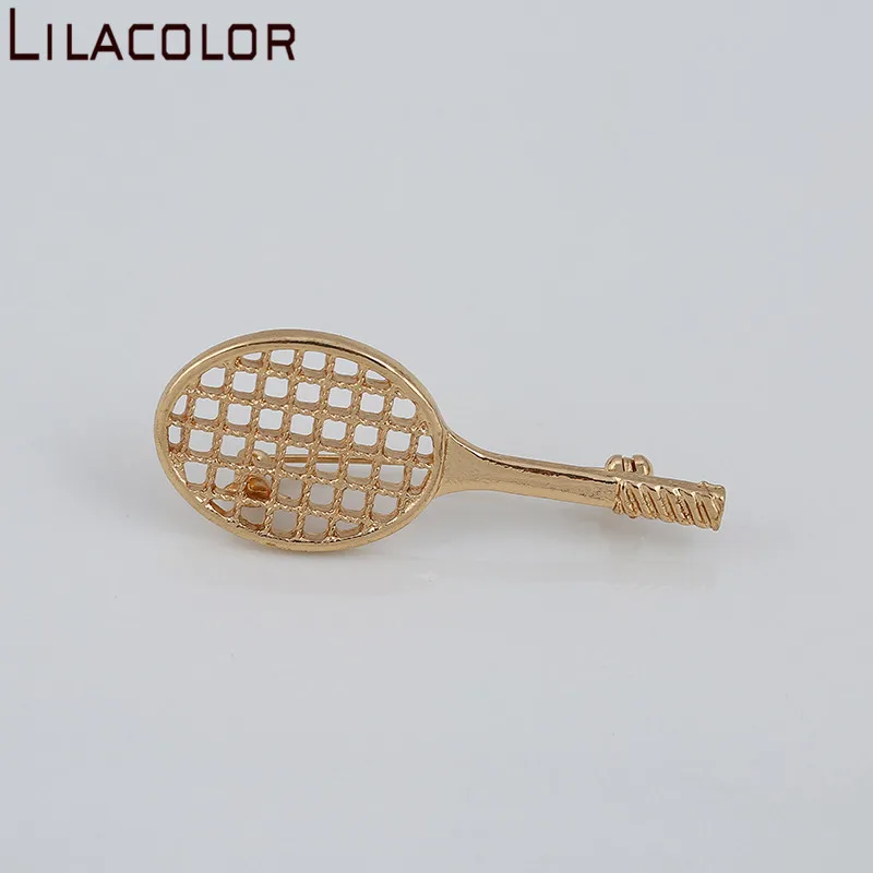 

Lilacolor 1PC Fashion Tennis Racket Metal Brooch For Women Men Gold Color Shirts Brooch Jewelry Accessories