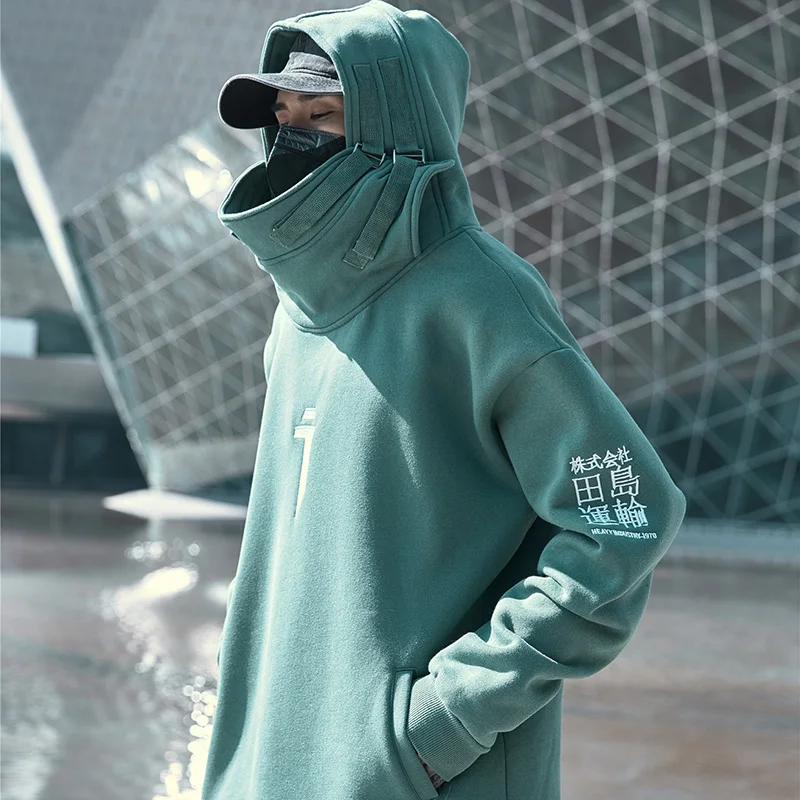 Японская уличная одежда иероглифы Techwear с высоким плотно облегающим шею