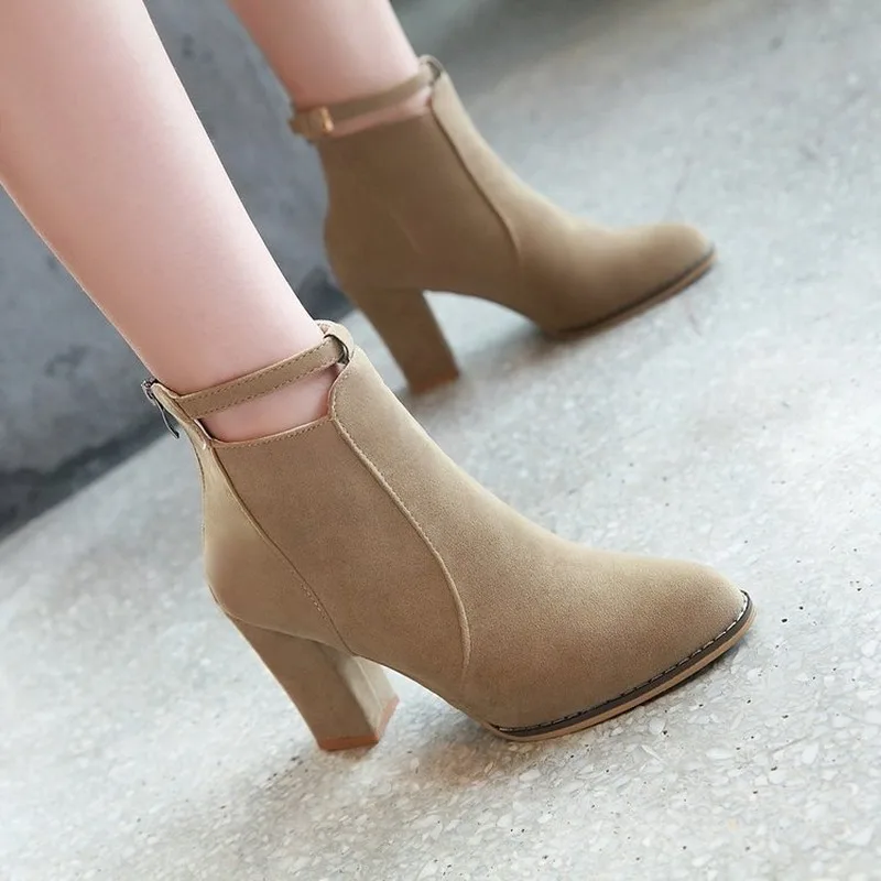 Ботинки женские на высоком каблуке модные сапоги для верховой езды ботинки до