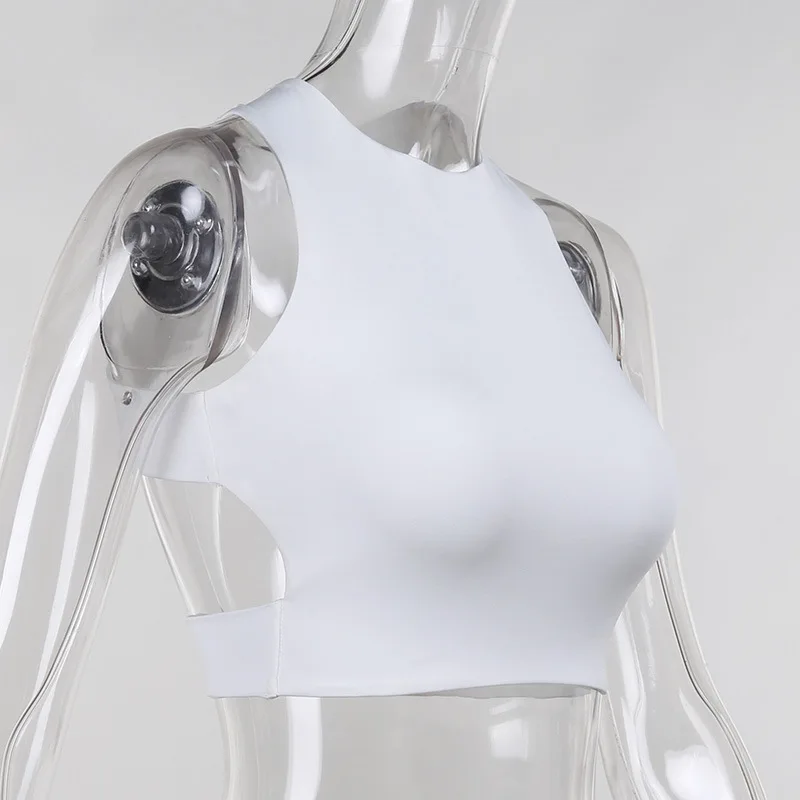 Verano de 2021 la tapa del tanque camiseta mujeres liso sin espalda delgada sin mangas Slim Sexy camiseta mujer, negro, blanco