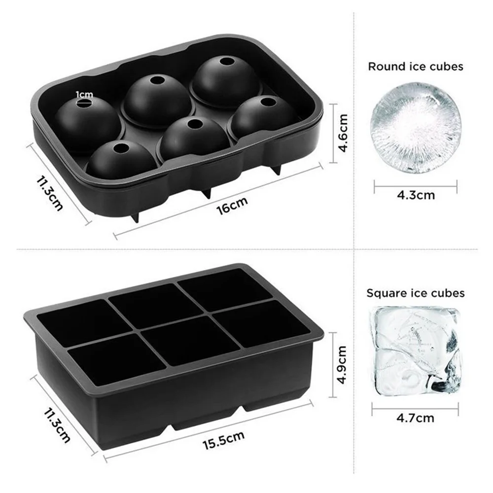

Silicone 6-Grid Cube Jumbo Silicone Ice Cube Square/Round Tray Mold Mould Non-Toxic Durable Bar Pub Wine Ice Blocks Maker