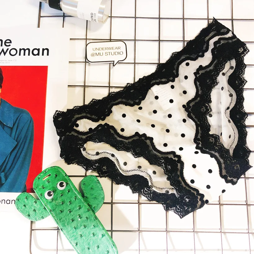 

Sexy Lingerie Transparent Black White Dot Cute lovely Lace Erotic Seamless Briefs Sweety HOT Popular Panties Underwear for Women