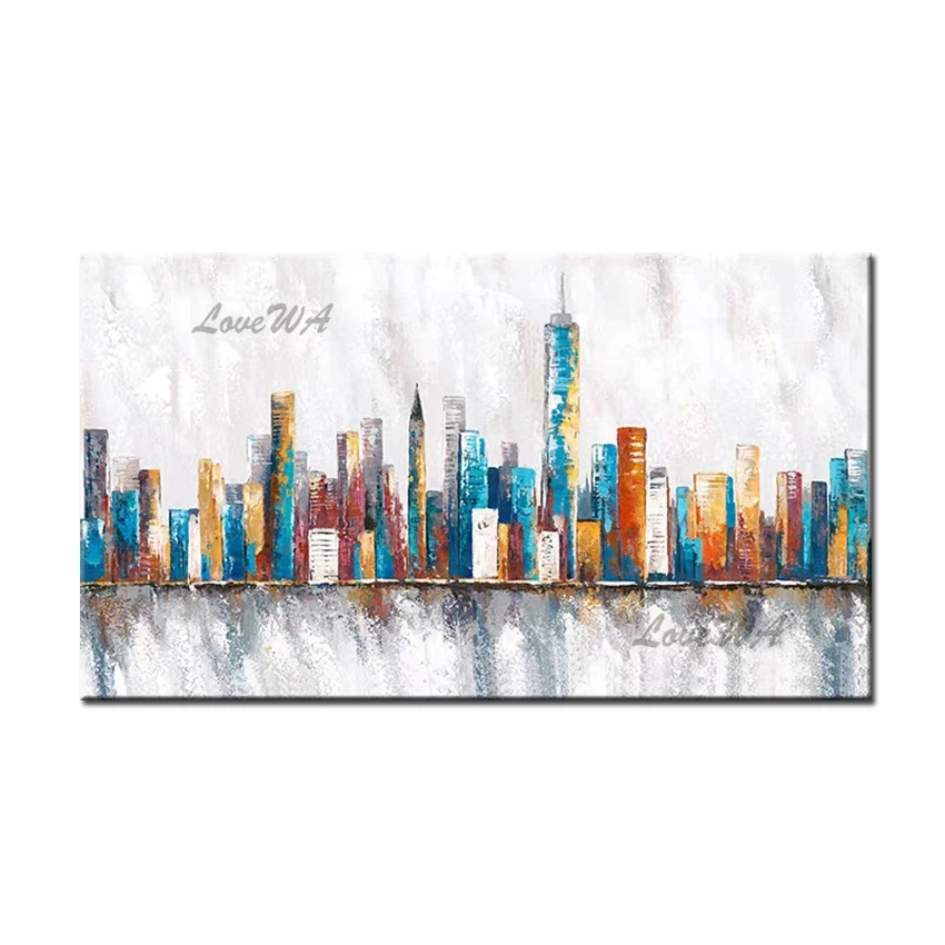 

Abstract City Building Hand-painted Modern Scenery Oil Painting Canvas Wall Hanging Art Pictures Art For Living Room Decoration