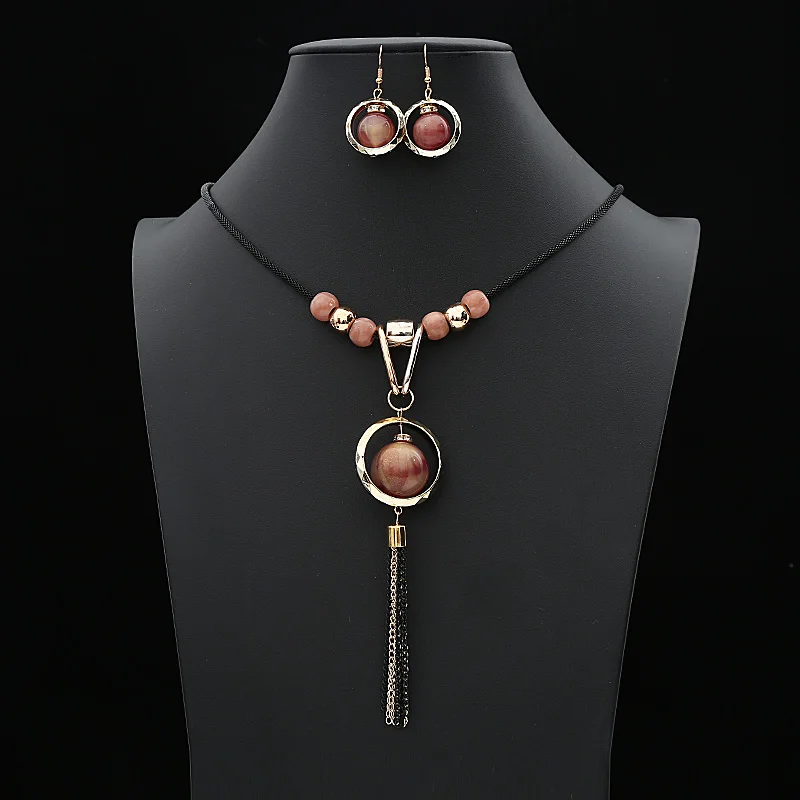 Горячие Boho модные роскошные акриловые свадебные комплекты украшений для женщин длинный канат круглый кисточкой кулон серьги ожерелья подарки