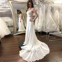 new bohomian beach wedding dress sheer bodice chiffon bridal dress robe de maria white court train backless vestido de noiva