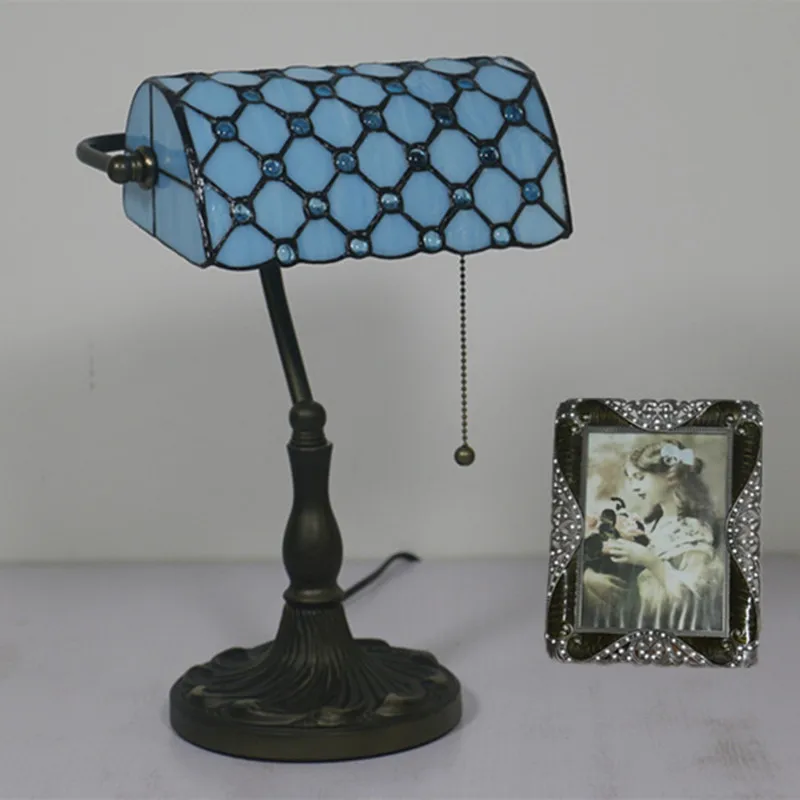 Tiffany Green Glass Table Lamp with Zipper Switch American Vintage Bar Cafe Bank Study Desk Light Fixture | Освещение