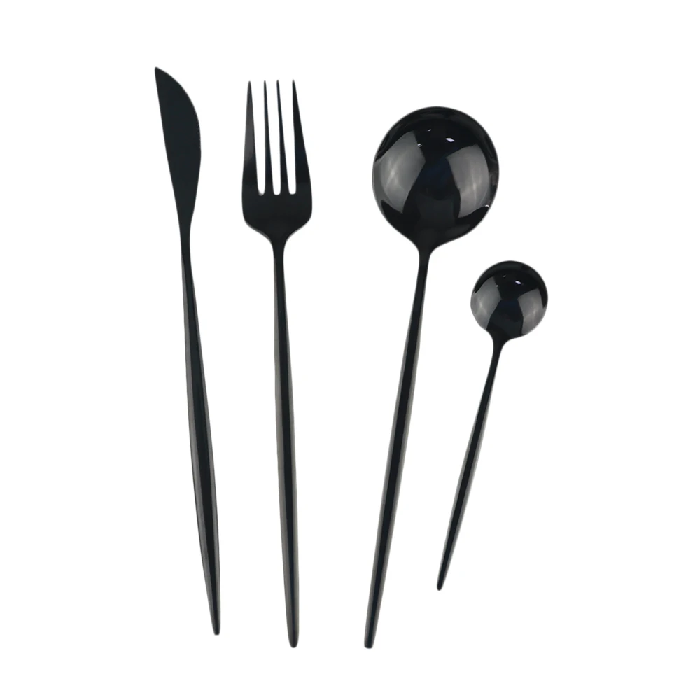 4pcs 304 столовые приборы из нержавеющей стали, вилка, ложка, посуда, набор для ресторана, домашний набор посуды, радужные черные многоразовые столовые приборы - Цвет: 4pcs