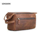 Дорожный косметичка GENODERN из натуральной кожи для мужчин, сумка из кожи Крейзи Хорс, винтажная мужская сумочка для косметики, саквояж для туалетных принадлежностей