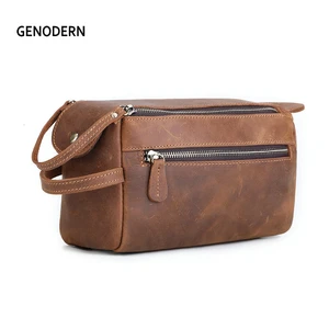 Дорожный косметичка GENODERN из натуральной кожи для мужчин, сумка из кожи Крейзи Хорс, винтажная мужская сумочка для косметики, саквояж для туалетных принадлежностей