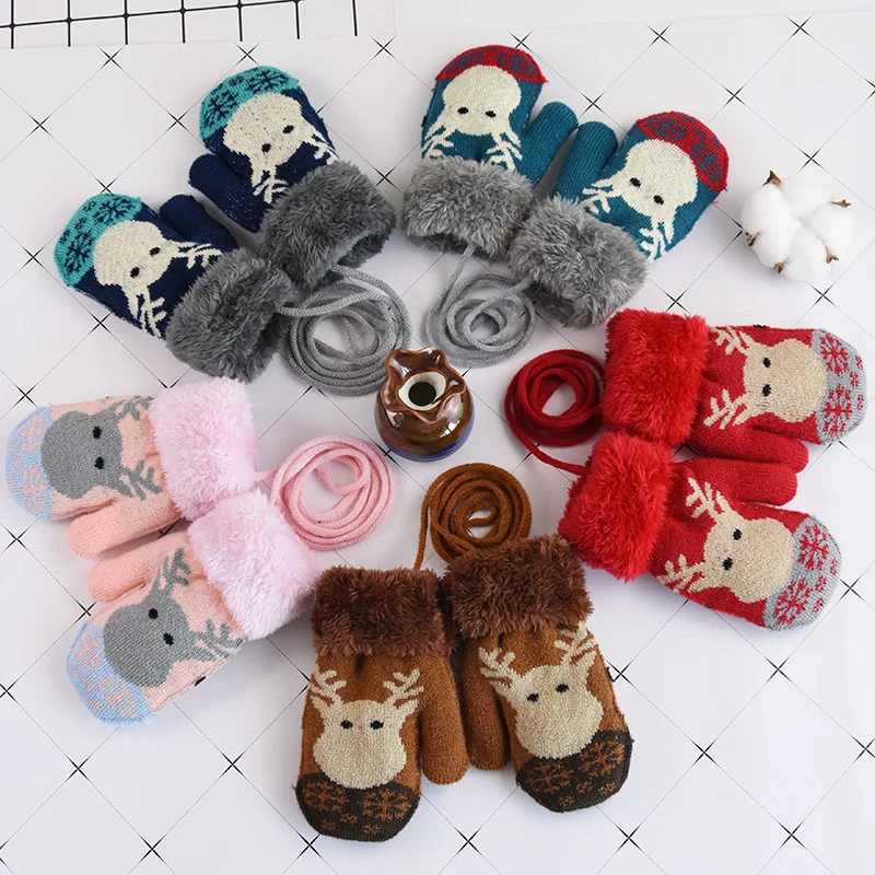 Детские перчатки теплые зимние плотные вязаные для мальчиков и девочек с