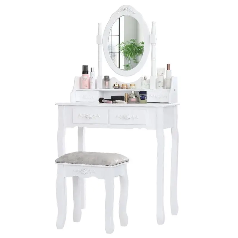 

European Style Dressing Table With Stool Ressing Table For Bedroom With 360-degree Rotating Mirror Makeup Table Furnishing HWC