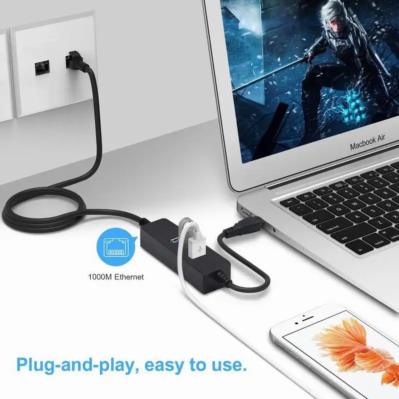 Bkscy USB Ethernet 3 0 HUB к RJ45 10/100 /1000 Мбит/с для Chromebook MacBook Pro адаптер Сетевая карта Lan|USB-хабы|