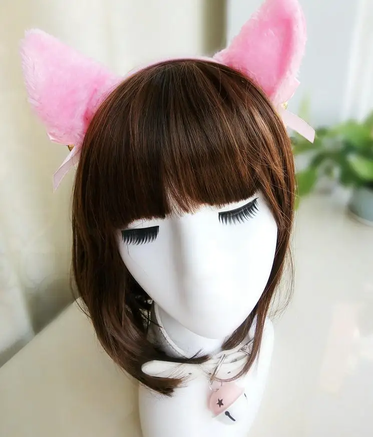 Милая повязка на голову с кошачьими ушками колокольчиком и бантом вечерние