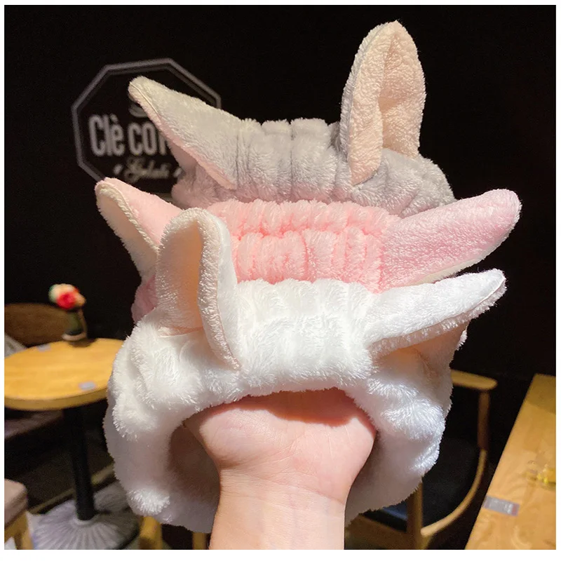 

2020 New Fashion Flannel Soft Bowknot Rabbit Ears Headband Women Girls Turban Cute Holder Hairbands Wash Face Hair Accessories