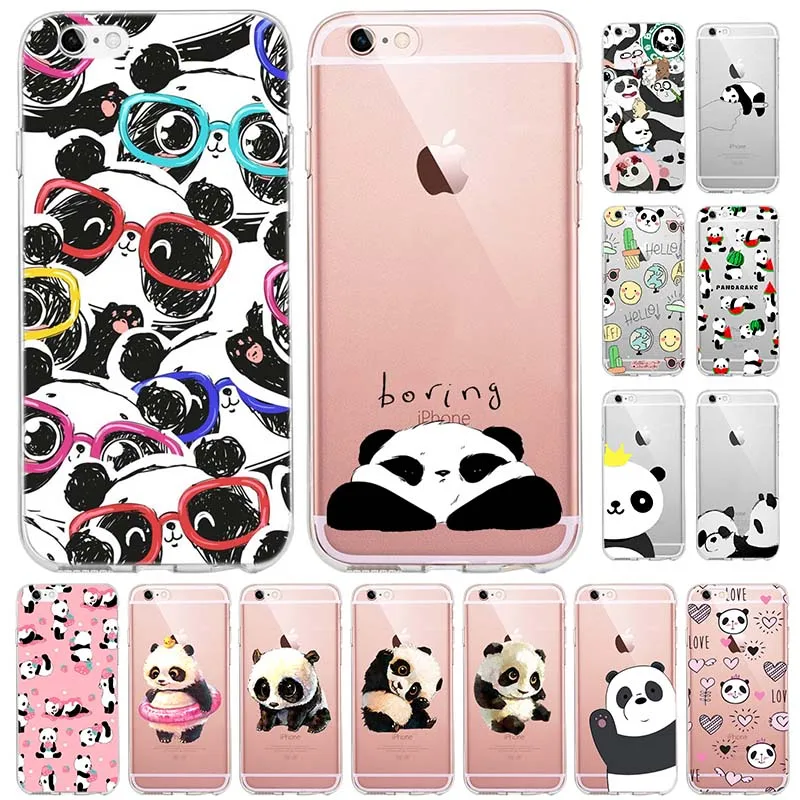 Забавный мягкий чехол из ТПУ с изображением панды и медведя для iPhone 4 5 6 6s 7 8 plus X Xs XR