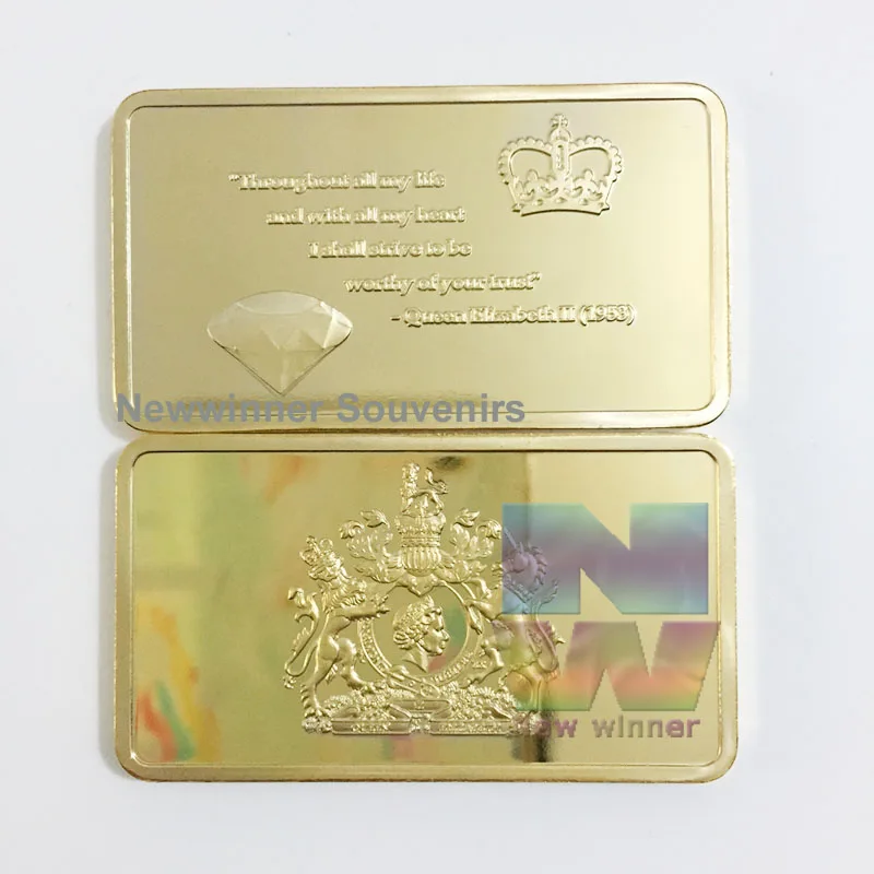 

10PCS UK 1 oz Gold Coins Bar 1953 Queen Elizabeth II Diamond Jubilee Pure 24k Gold Plated bullion bar
