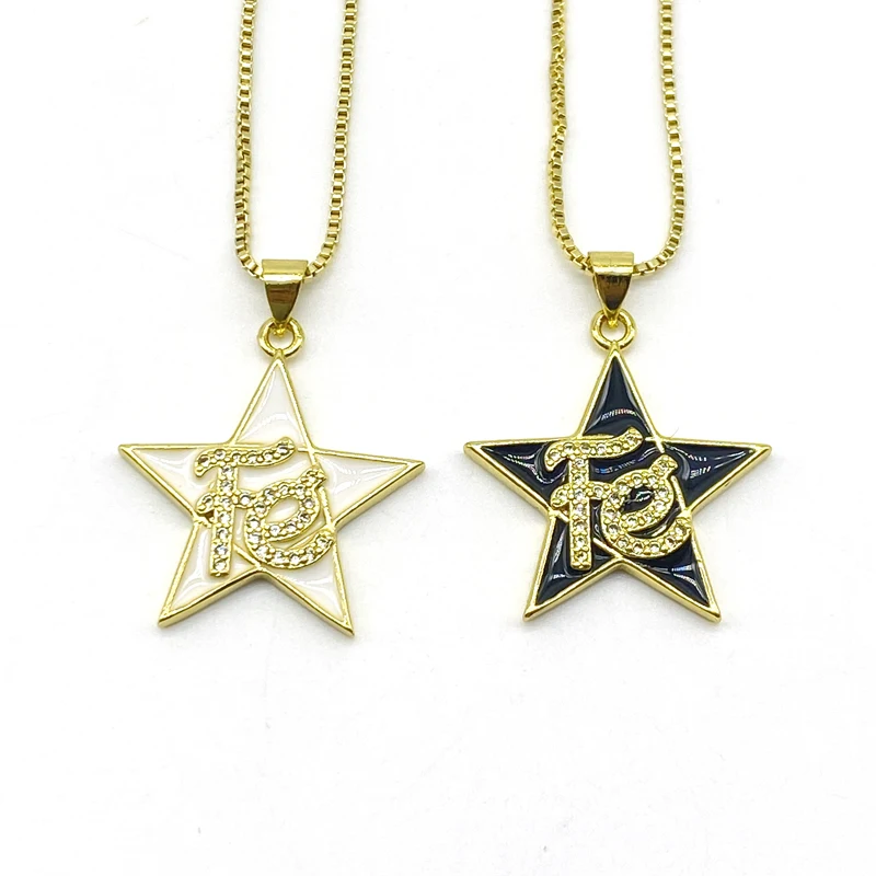 

5pcs/lot Guangzhou Fashion Words Enamel Jewelry CZ Star Pendant Box Chain Necklaces